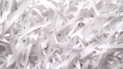 A pile of white shredded paper on top of a table. Can be used for office, recycling, or document destruction concepts