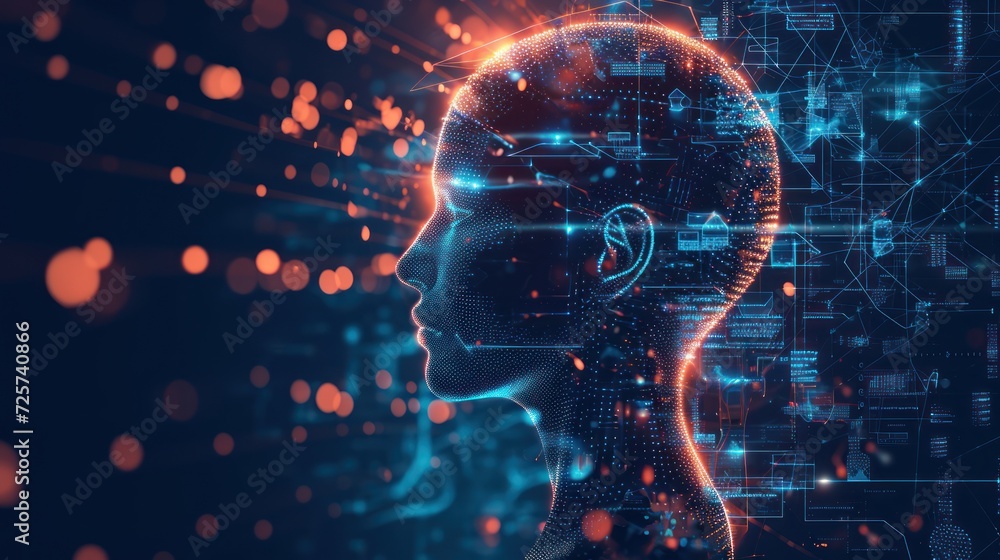 Poster artificial intelligence concept ai electronic brain powered by processor modern information technolo
