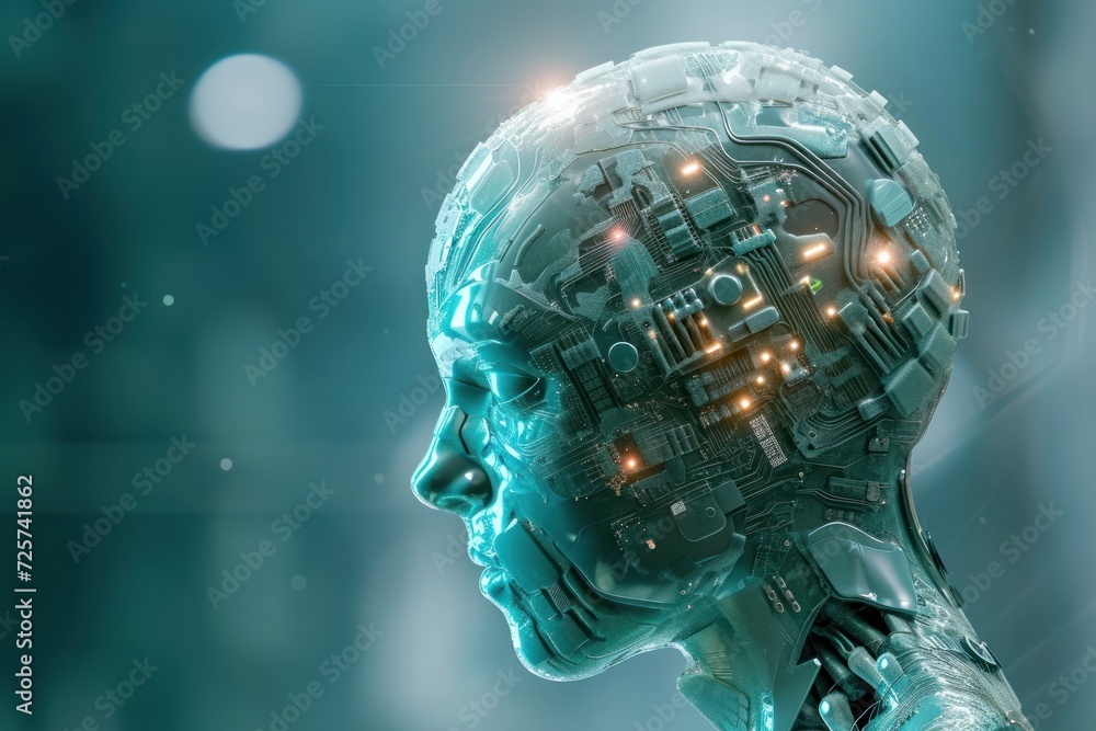 Poster artificial intelligence concept ai electronic brain powered by processor modern information technolo