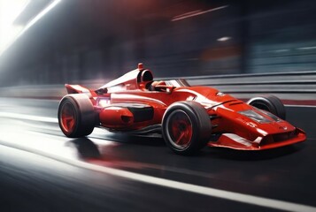 Speed Demon: Side View of a Fast-Moving Red Race Car in Motion Blur