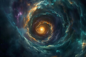 A mystical vortex of cosmic energy Drawing in nebulae and star systems into its enigmatic core