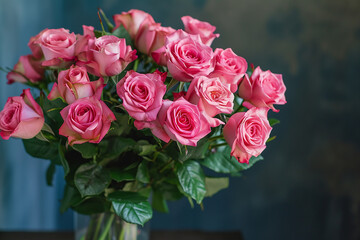bouquet of pink roses in a vase, in the mood for love