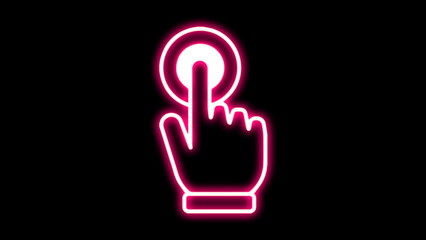 Hand touch click icon. neon icon on black background 3d vector touch screen, hand pointing gesture, Vector 3d illustration.