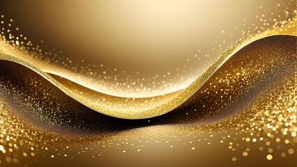 abstract wave golden glitter wave background. Wave and light abstract background with shining floor particle star dust. Futuristic glittering Luxury's parking on wallpaper background.