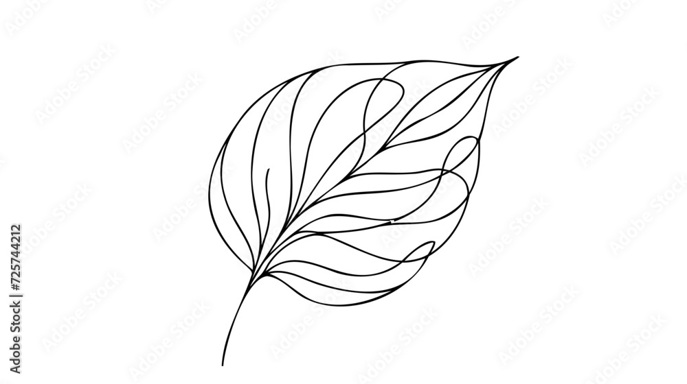 Poster continuous line drawing of leaf. leaf one line background. one line drawing background. vector illus