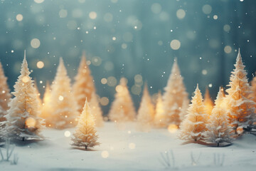 Fototapeta na wymiar Frosty Fantasy Forest, Whimsical Holiday Trees in Light Aquamarine