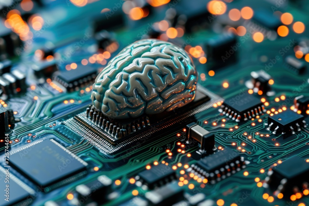 Poster ai artificial intelligence concept, modern ai technology an electronic brain powered by a processor.