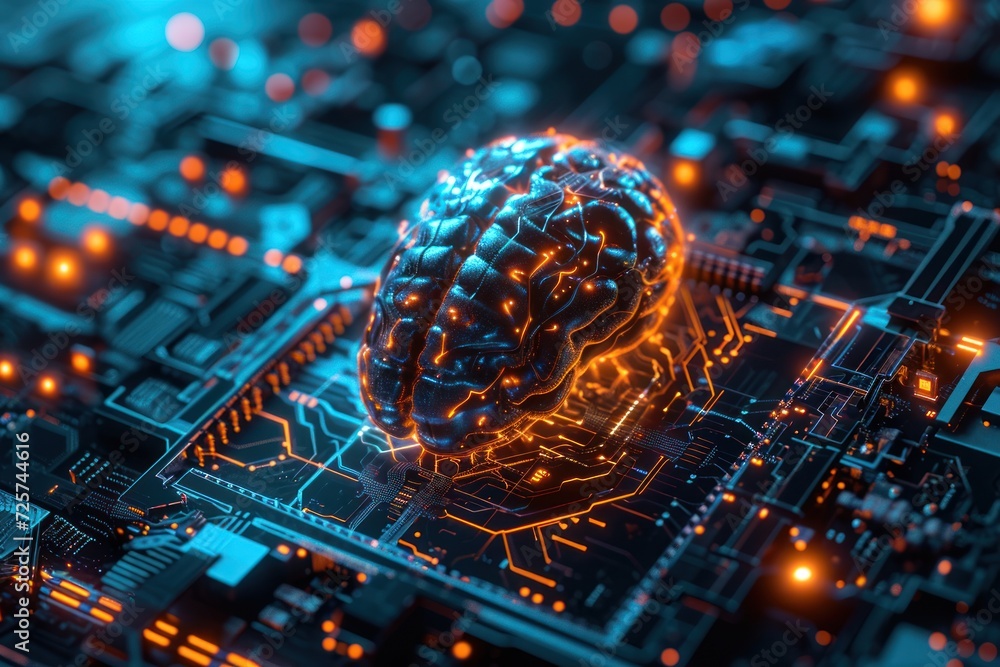 Poster ai artificial intelligence concept, modern ai technology an electronic brain powered by a processor.