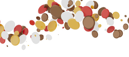 Multicolor confetti abstract background with a lot of falling pieces, isolated on a white background.
