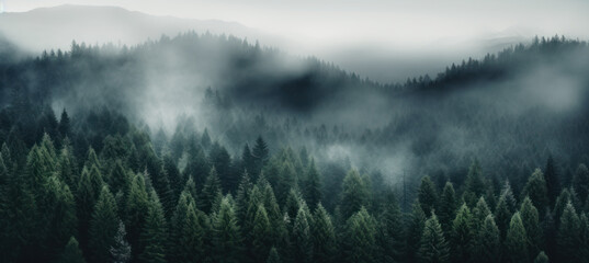 Enchanting Misty Forest, Dark Green Serenity