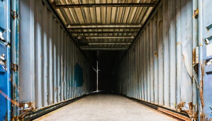 inside view of empty shipping cargo container dark space abstract background