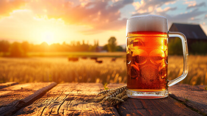Brews & Views, Craft Beer Mug Set in Scenic Farm Landscape