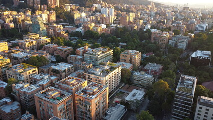 Aerial photography of the city of Bogotá, with its buildings and beautiful colors.