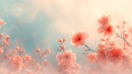 Fototapeta na wymiar a dreamy scene with blossoms and a peach fuzz color background