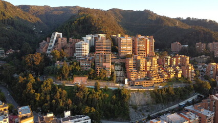 Aerial photography of the city of Bogotá, with its buildings and beautiful colors.