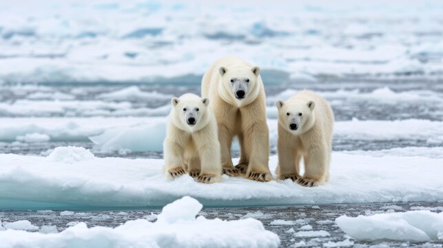 Polar bear family on sea ice