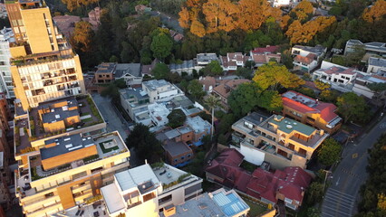 Aerial photography of the city of Bogotá, with its buildings and beautiful colors.