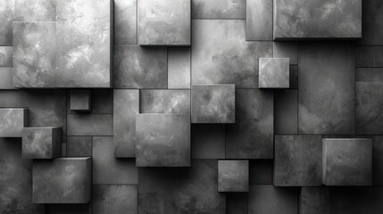  a black and white photo of a wall made up of squares and rectangles of different sizes and shapes, all in shades of gray and shades of gray.