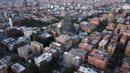 Aerial photography of the city of Bogotá, with its buildings and beautiful colors.