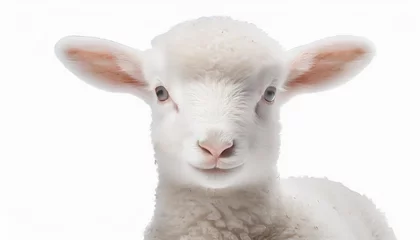 Zelfklevend Fotobehang cute white lamb isolated on a white background as transparent png animal © Nathaniel