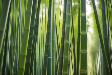Lush Bamboo Forest with Tall Green Bamboo Plants Standing in a Serene Natural Environment
