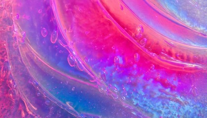 full frame neon purple magenta pink red blue holographic transparent cosmetic gel serum background texture smudge slime with drips and bubbles abstract surreal psychedelic jelly backdrop - obrazy, fototapety, plakaty