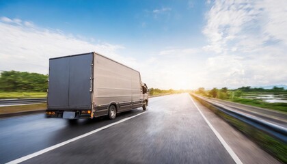 delivery van on the road with motion blur background business concept