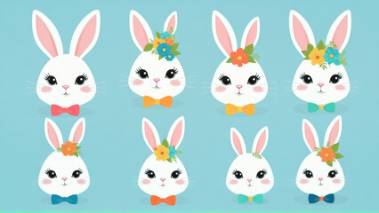 Group of Rabbits With Colorful Flowers around Their Ears