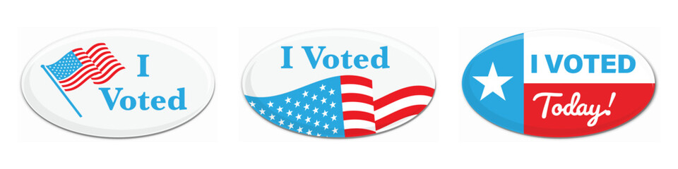I voted stickers set with american flag. Voter badge. USA election campaign pins.
