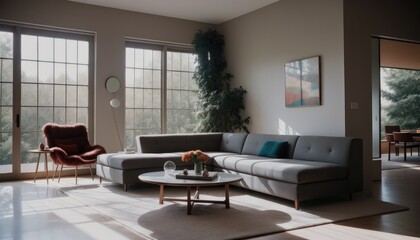 Fototapeta premium Modern living room with luxury chair and door glass