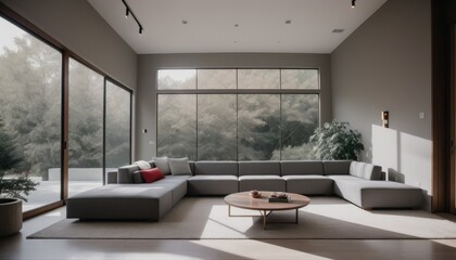 Modern living room with luxury chair and door glass