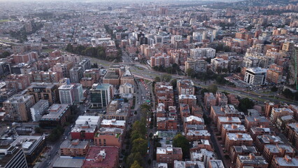 Obraz premium Aerial photography of the city of Bogotá, with its buildings and beautiful colors.