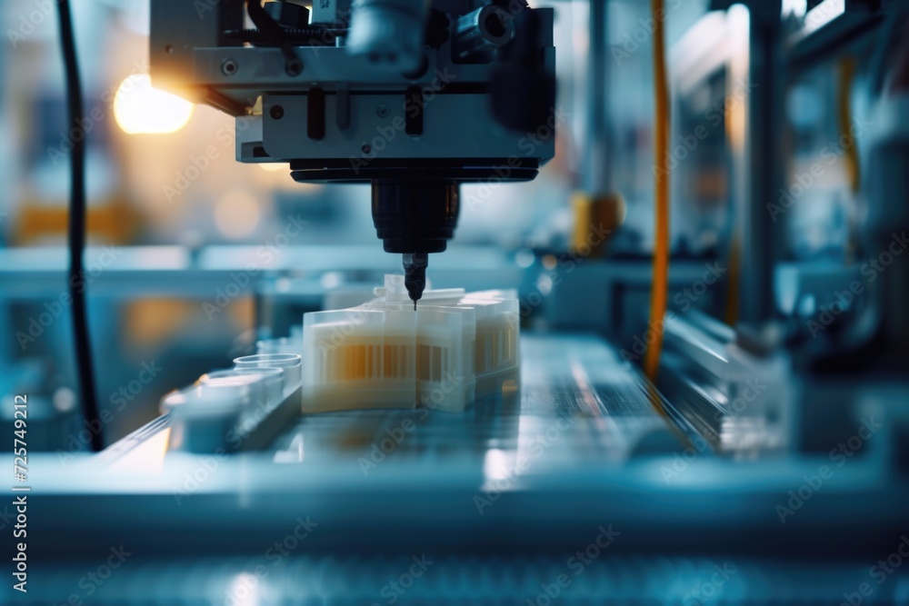 Poster a detailed shot of a machine in operation. this versatile image can be used to depict industrial pro