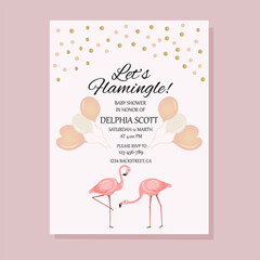 Flamingo party invitation.Baby shower invitations with flamingo cartoon character set.Birthday cards with cute animals.Wedding,Valentine's Day, baby shower,save the date,birthday.Vector illustration.