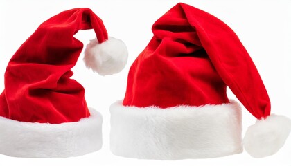 Obraz na płótnie Canvas set of red santa claus hats isolated