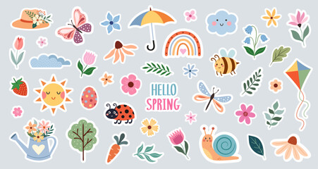 Spring set of cute stickers