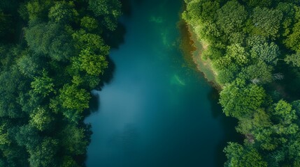 Naklejka na ściany i meble Aerial View Of Beautiful Tropical River Landscape. (Generative AI).