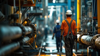 Fototapeta premium Male worker wearing work clothes in an underground gas storage facility
