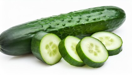 sliced cucumber isolated on white background with clipping path and full depth of field top view flat lay