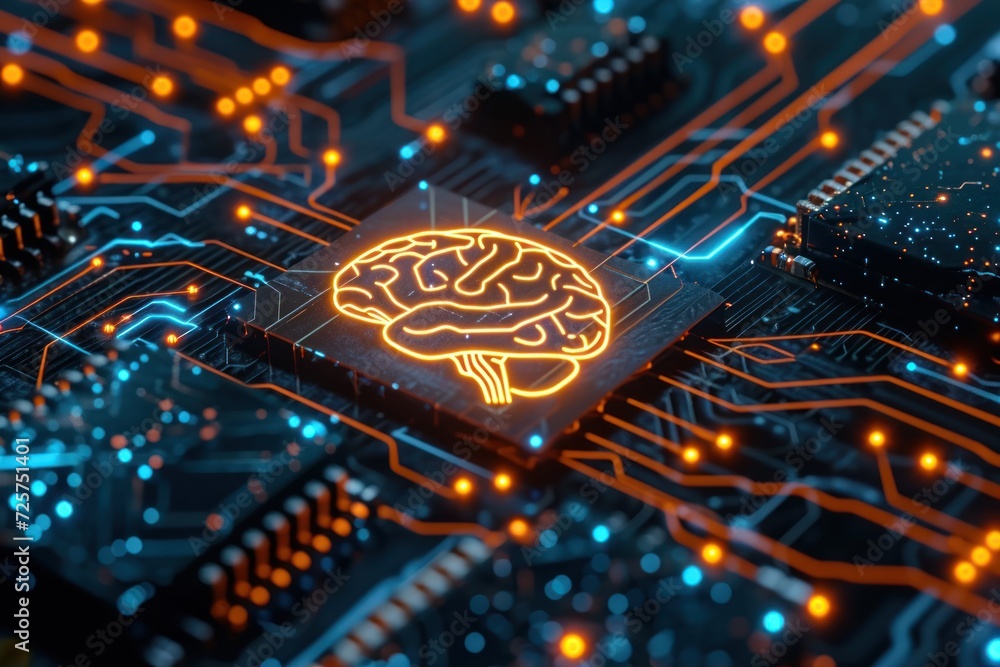 Poster ai cpu processor motherboard technology background.