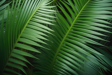 Close-up on green palm tree leaves, houseplants