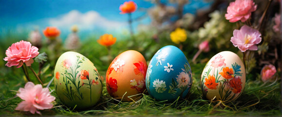 Fototapeta na wymiar easter decoration, colorful easter eggs illustration background