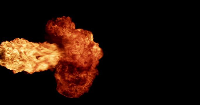 Slow motion of fire blasts, torch fire, camp fire and Flame effects elemets on black background for compositing