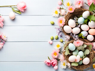 Obraz na płótnie Canvas easter decoration, colorful easter eggs illustration background