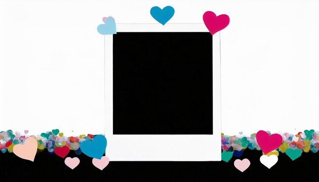 rectangle polaroid photo frame with colorful hearts template png file