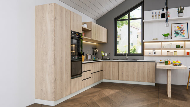 3d rendering modern kitchen advanced modeling interior design 