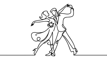 Single one line drawing happy cute married man and woman dancing on the floor at party park.