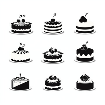 Cake Dessert black silhouette icons set on white background Ai generated image