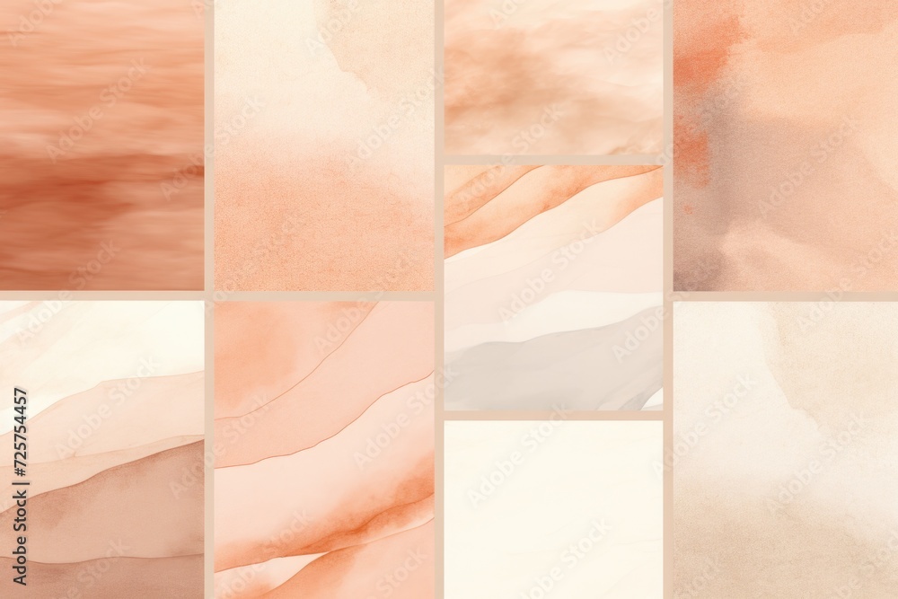 Poster Collection of photos showcasing different colors of watercolor paints. Versatile and vibrant, these images are perfect for adding a splash of color to any project