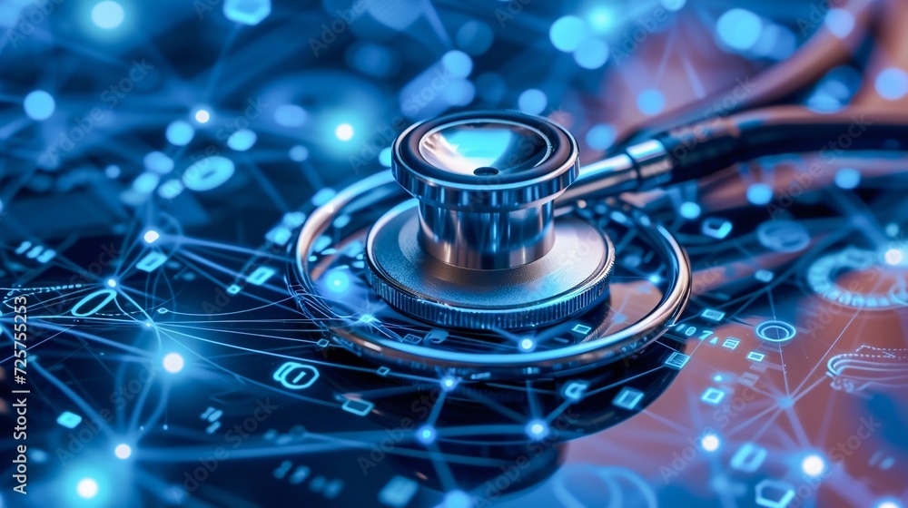 Aufkleber digital health concept with stethoscope and network graphics. generative ai